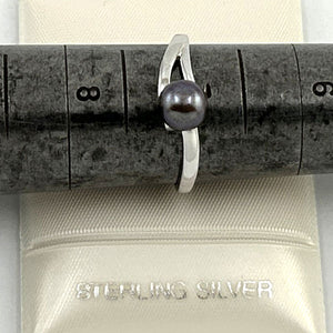 Solid Sterling Silver .925 5–6 mm Black-Grey Freshwater Pearl Solitaire Ring