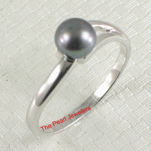 Load image into Gallery viewer, Solid Sterling Silver .925 5–6 mm Black-Grey Freshwater Pearl Solitaire Ring