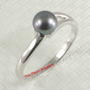 Solid Sterling Silver .925 5–6 mm Black-Grey Freshwater Pearl Solitaire Ring
