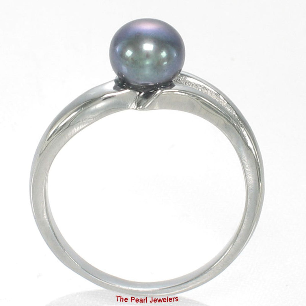 Solid Sterling Silver .925 5–6 mm Black-Grey Freshwater Pearl Solitaire Ring