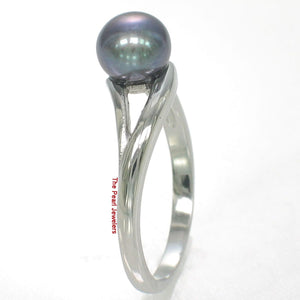Solid Sterling Silver .925 5–6 mm Black-Grey Freshwater Pearl Solitaire Ring
