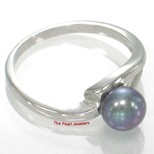 Load image into Gallery viewer, Solid Sterling Silver .925 5–6 mm Black-Grey Freshwater Pearl Solitaire Ring