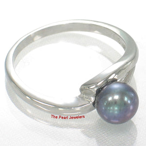 Solid Sterling Silver .925 5–6 mm Black-Grey Freshwater Pearl Solitaire Ring