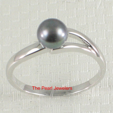 Solid Sterling Silver .925 5–6 mm Black-Grey Freshwater Pearl Solitaire Ring