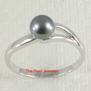 Solid Sterling Silver .925 5–6 mm Black-Grey Freshwater Pearl Solitaire Ring