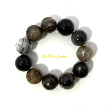 Load image into Gallery viewer, 16mm Faceted Black Lace Agate Gemstone Beads Stretch Bracelet