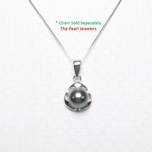Load image into Gallery viewer, Black Pearl Leaf Pendant – 14k White Gold Three-Leaf Design