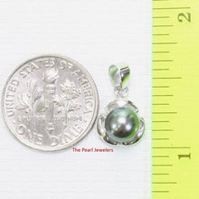Load image into Gallery viewer, Black Pearl Leaf Pendant – 14k White Gold Three-Leaf Design