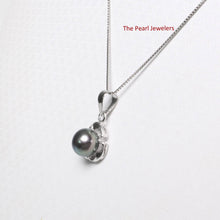 Load image into Gallery viewer, Black Pearl Leaf Pendant – 14k White Gold Three-Leaf Design