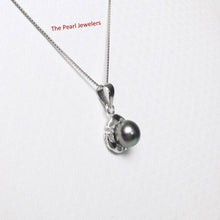 Load image into Gallery viewer, Black Pearl Leaf Pendant – 14k White Gold Three-Leaf Design