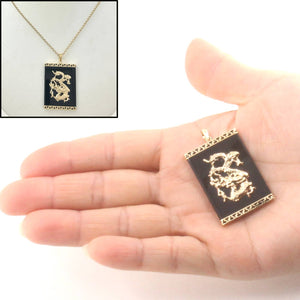 Black Onyx 14k Solid Yellow Gold Hand Crafted Dragon Pendant Necklace