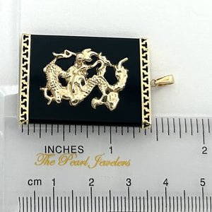 Black Onyx 14k Solid Yellow Gold Hand Crafted Dragon Pendant Necklace
