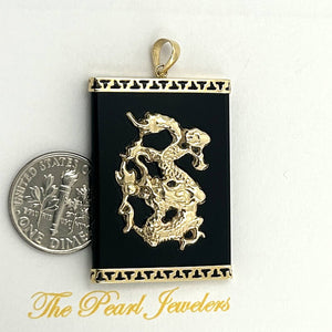 Black Onyx 14k Solid Yellow Gold Hand Crafted Dragon Pendant Necklace