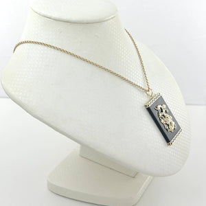 Black Onyx 14k Solid Yellow Gold Hand Crafted Dragon Pendant Necklace