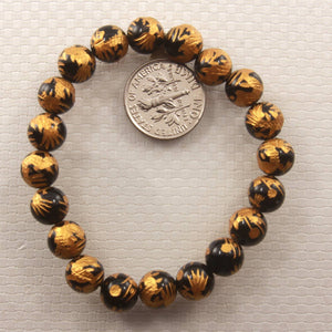 8mm Black Onyx Engraving Dragon Beads Bracelet