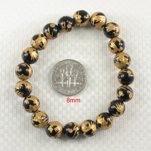 8mm Black Onyx Engraving Dragon Beads Bracelet