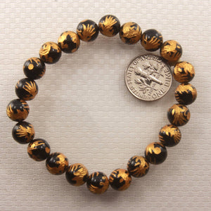 8mm Black Onyx Engraving Dragon Beads Bracelet