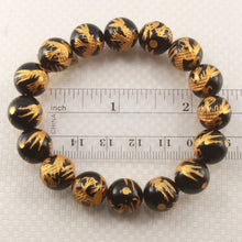 Load image into Gallery viewer, 12mm Black Onyx Engraving Golden Dragon Beads Bracelet