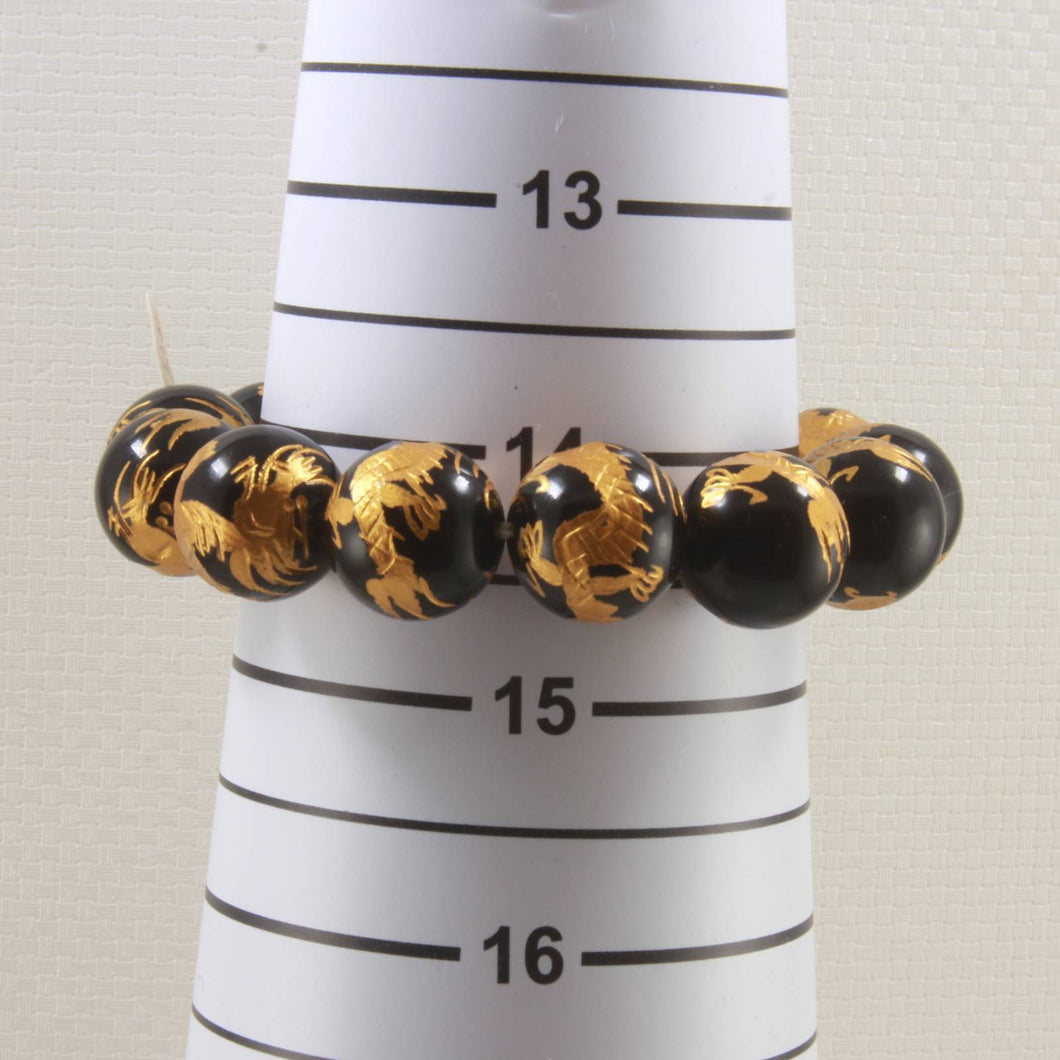 14mm Black Onyx Engraving Golden Dragon Beads Bracelet