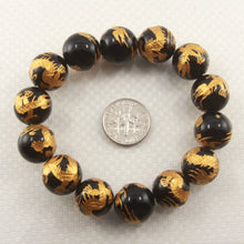 Load image into Gallery viewer, 14mm Black Onyx Engraving Golden Dragon Beads Bracelet