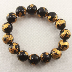 14mm Black Onyx Engraving Golden Dragon Beads Bracelet