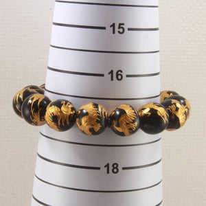 14mm Black Onyx Engraving Golden Dragon Beads Bracelet