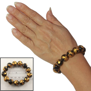14mm Black Onyx Engraving Golden Dragon Beads Bracelet