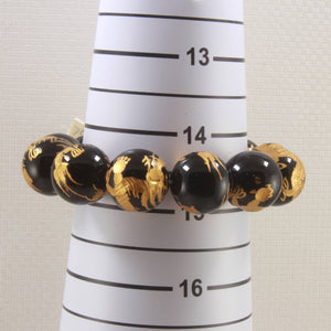 16mm Black Onyx Engraving Golden Dragon Beads Bracelet