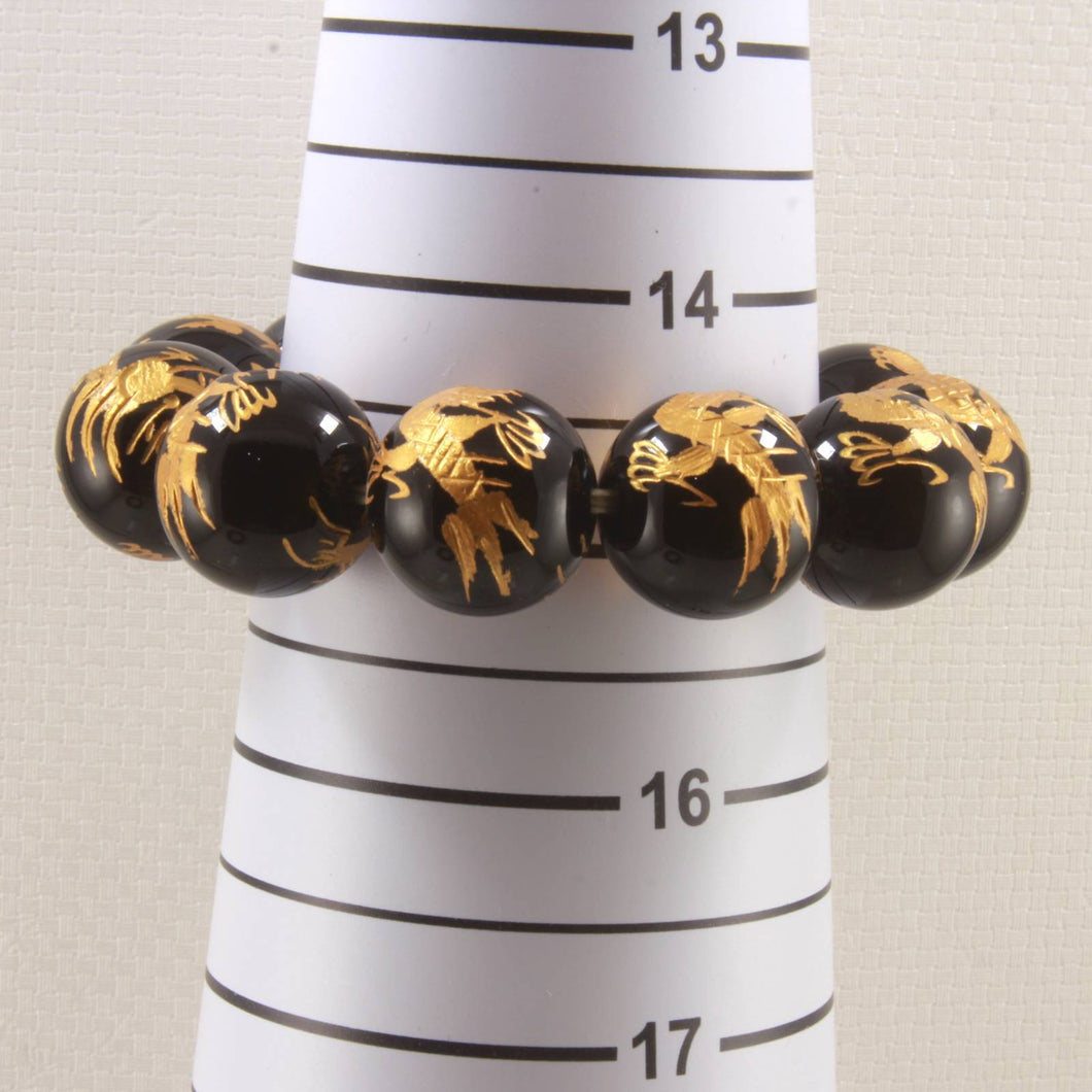 18mm Black Onyx Engraving Golden Dragon Beads Bracelet