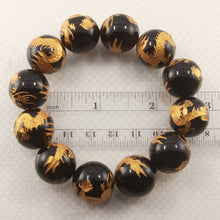 Load image into Gallery viewer, 18mm Black Onyx Engraving Golden Dragon Beads Bracelet