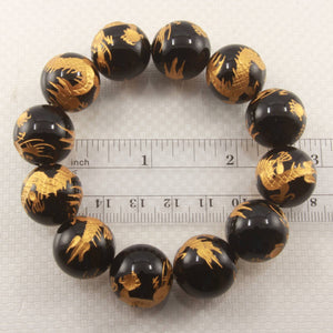 18mm Black Onyx Engraving Golden Dragon Beads Bracelet