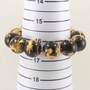 18mm Black Onyx Engraving Golden Dragon Beads Bracelet