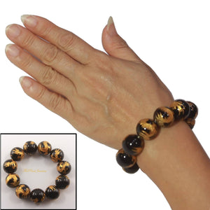 18mm Black Onyx Engraving Golden Dragon Beads Bracelet