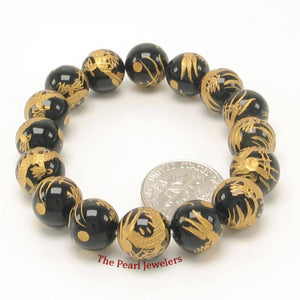 10mm Black Onyx Silver Dragon Beads Bracelet