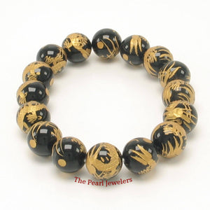 10mm Black Onyx Silver Dragon Beads Bracelet