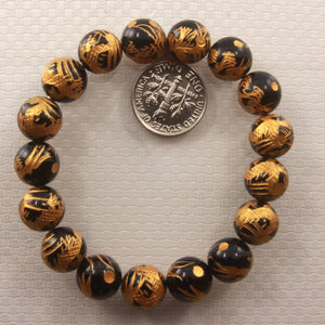 10mm Black Onyx Silver Dragon Beads Bracelet