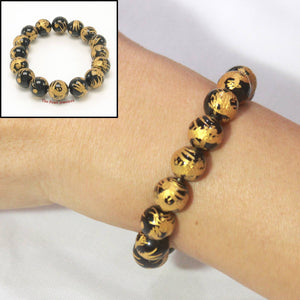 10mm Black Onyx Silver Dragon Beads Bracelet