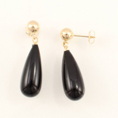 14K Yellow Gold Black Onyx Teardrop Earrings