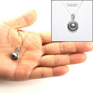 Black Peacock Pearl Enhancer – 14k White Gold + Diamonds