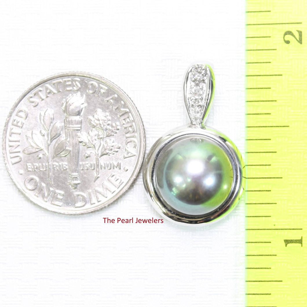 Black Peacock Pearl Enhancer – 14k White Gold + Diamonds