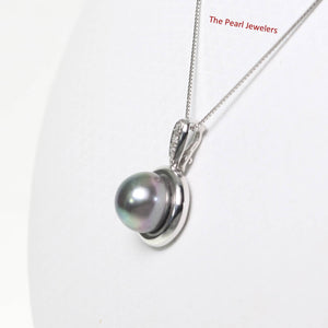 Black Peacock Pearl Enhancer – 14k White Gold + Diamonds