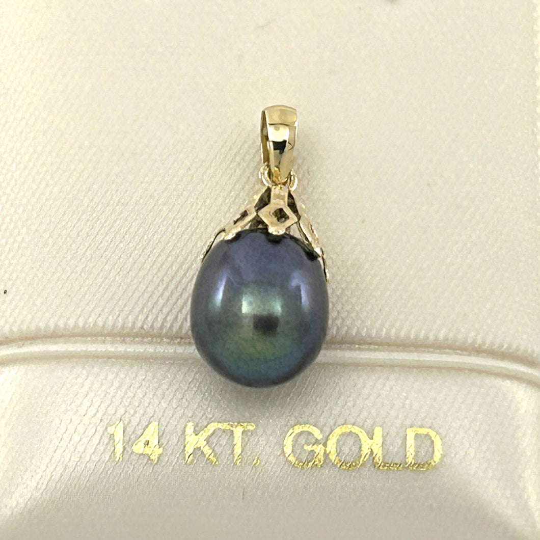 Black Pearl Pendant – 14k Yellow Gold with Claw Setting