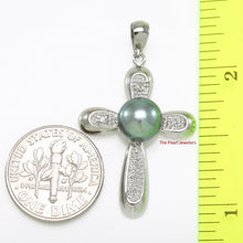 Load image into Gallery viewer, Black Pearl Cross Pendant – 14k White Gold + Diamonds