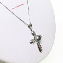 Load image into Gallery viewer, Black Pearl Cross Pendant – 14k White Gold + Diamonds