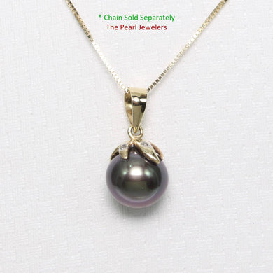 Black Pearl Pendant – 14k Yellow Gold with Diamond Claw Bail