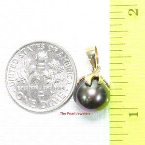 Black Pearl Pendant – 14k Yellow Gold with Diamond Claw Bail