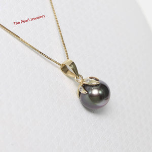 Black Pearl Pendant – 14k Yellow Gold with Diamond Claw Bail
