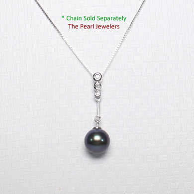 Black Pearl Dangle Pendant – 14k White Gold with Diamonds