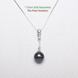 Black Pearl Dangle Pendant – 14k White Gold with Diamonds