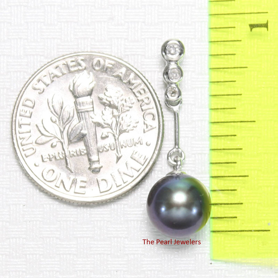 Black Pearl Dangle Pendant – 14k White Gold with Diamonds